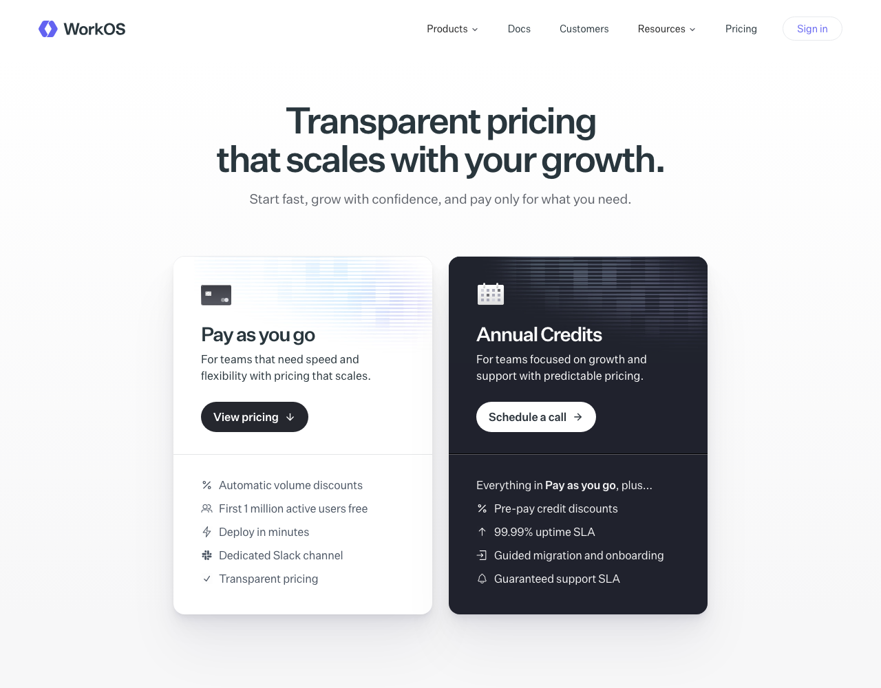 WorkOS pricing page, captured for reference