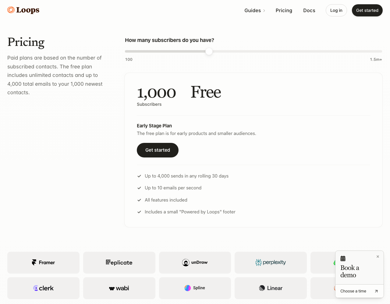 Loops pricing page, captured for reference