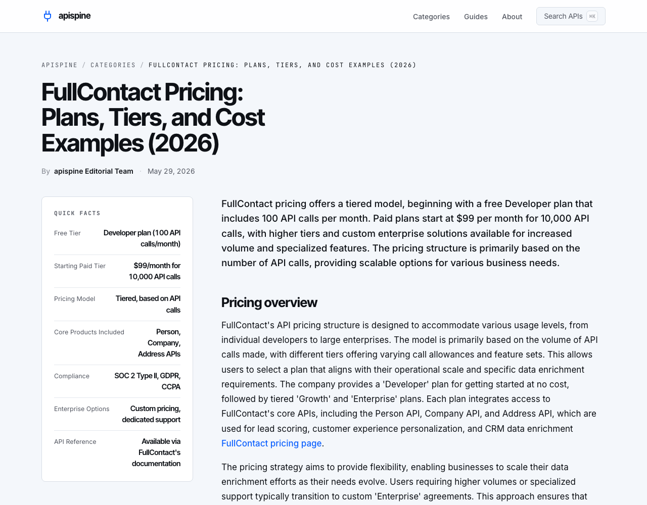 FullContact pricing page, captured for reference