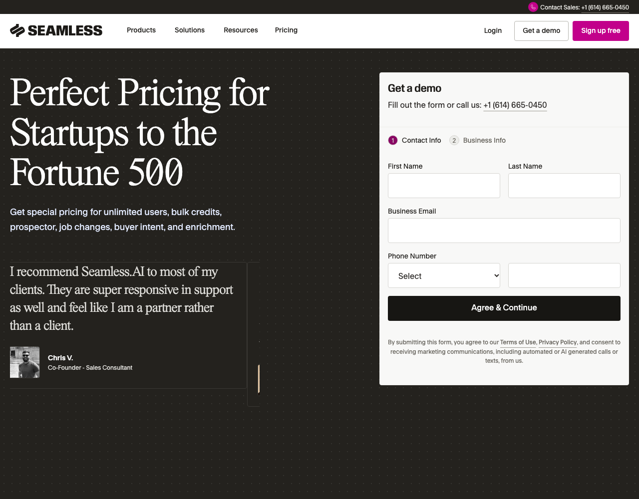 Seamless.AI pricing page, captured for reference