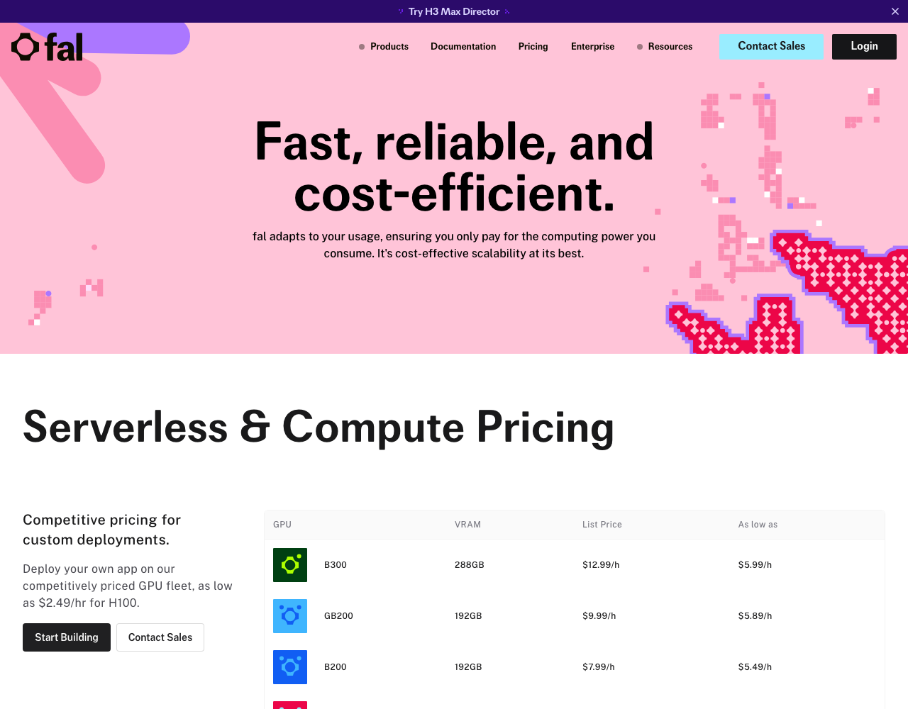 fal.ai pricing page, captured for reference
