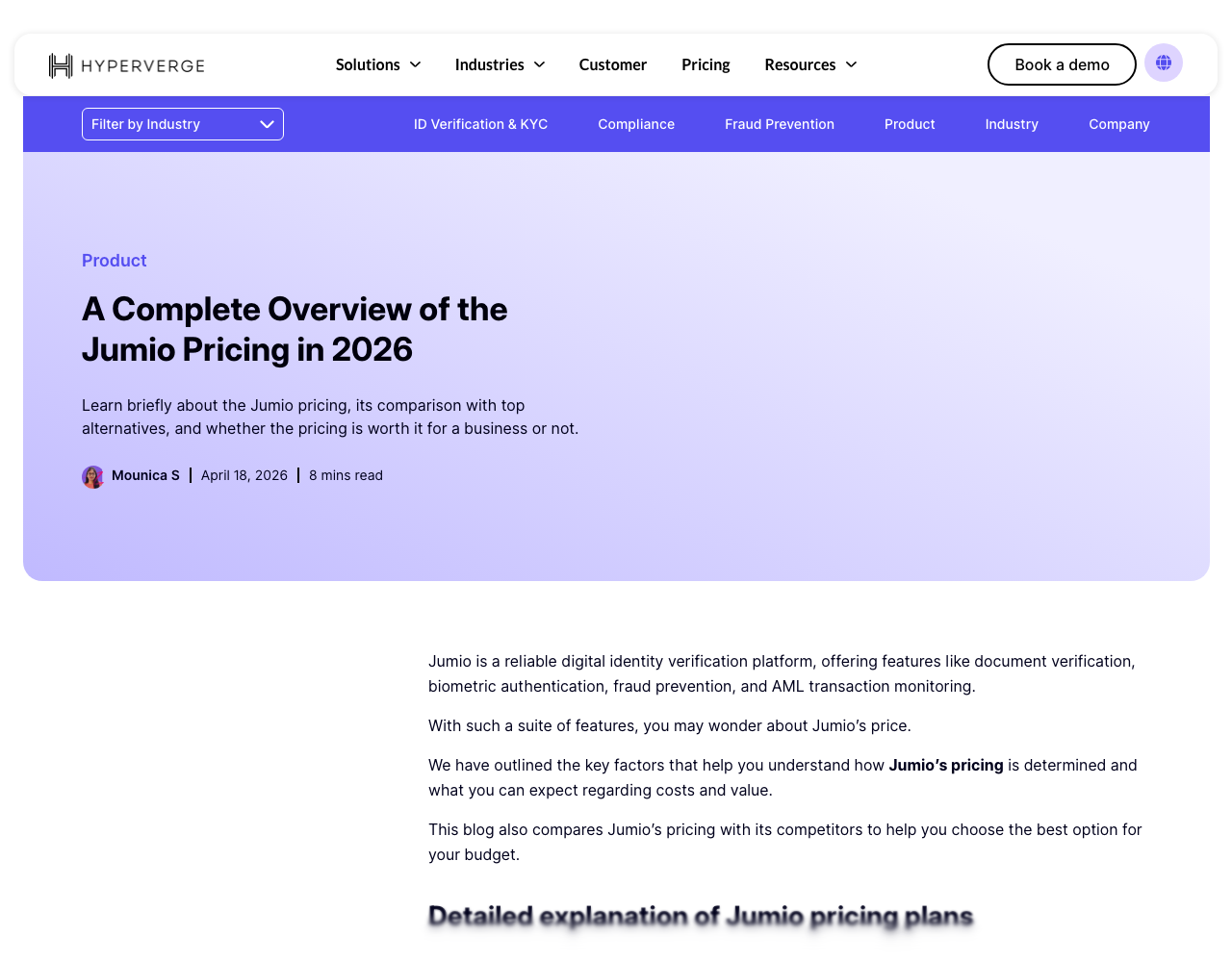 Jumio pricing page, captured for reference