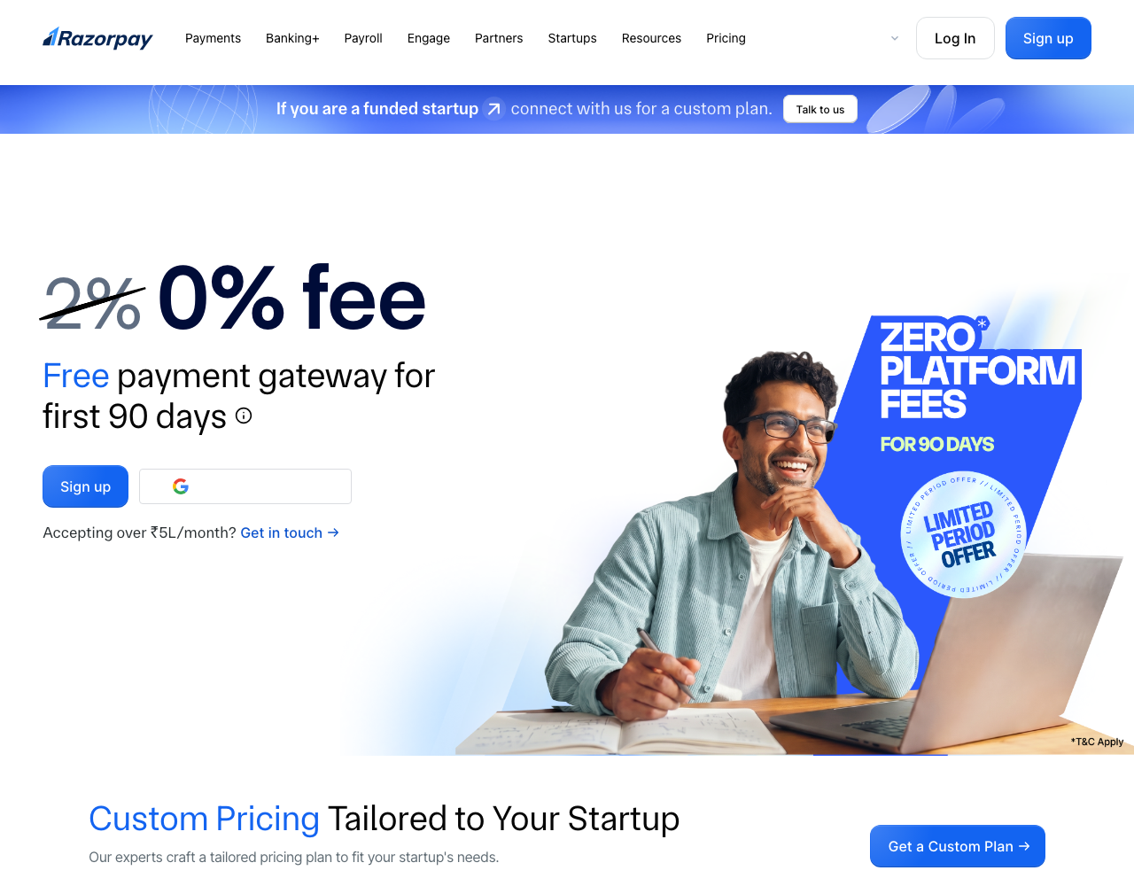 Razorpay pricing page, captured for reference
