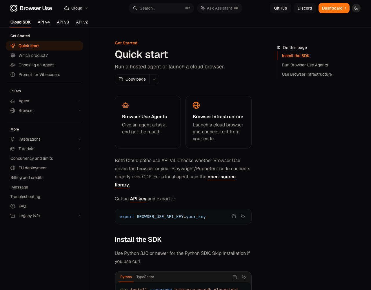 Browser Use pricing page, captured for reference