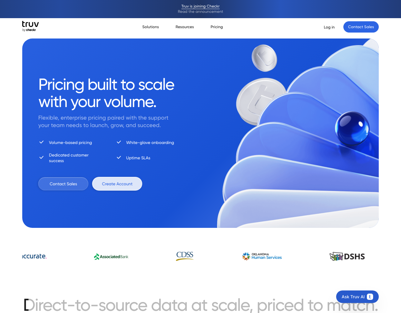 Truv pricing page, captured for reference