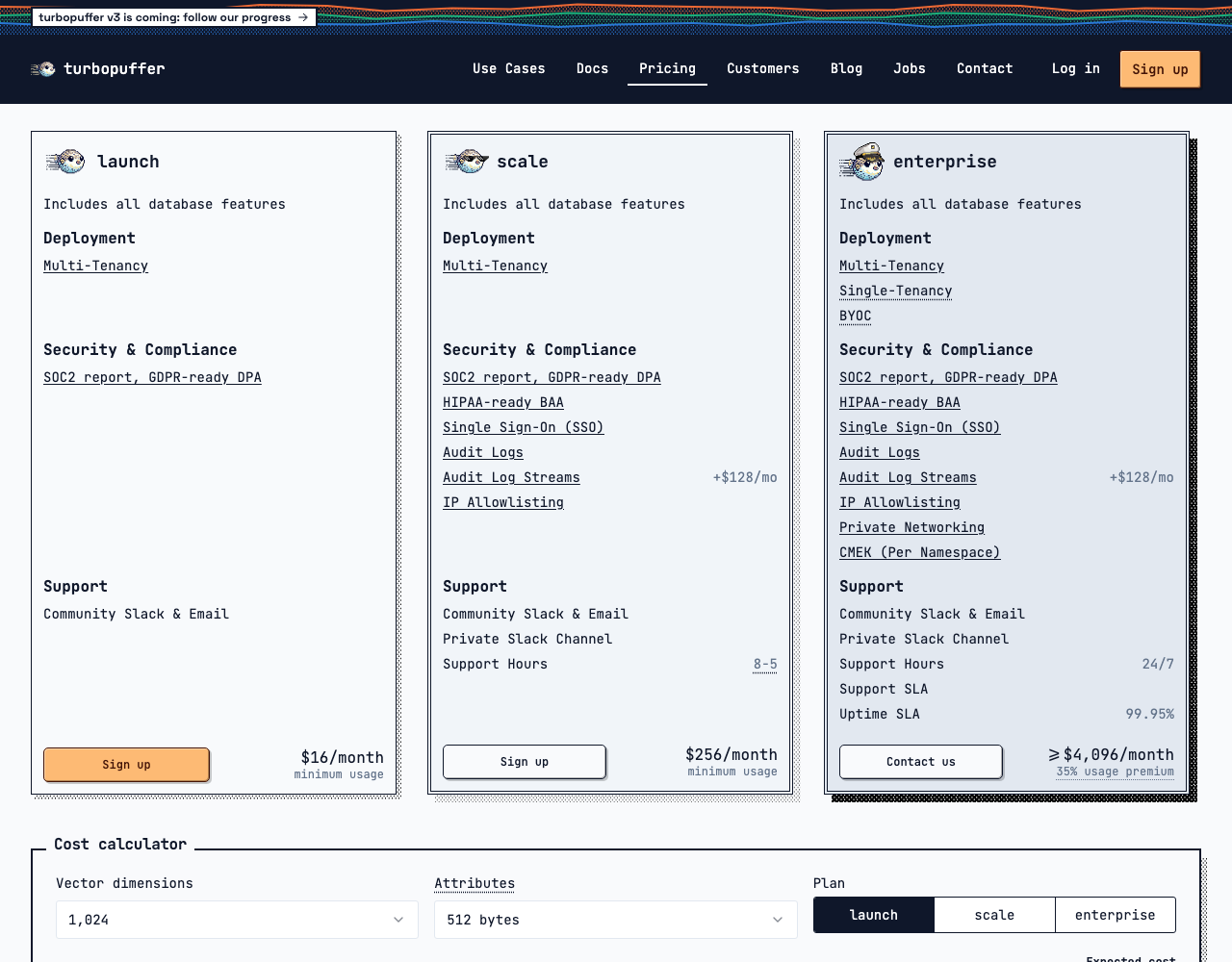 Turbopuffer pricing page, captured for reference